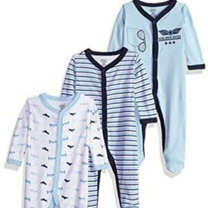 Luvable Friends Unisex Baby Blue Cotton Sleep & Play Bodysuit Size 3-6M Lot Of 3